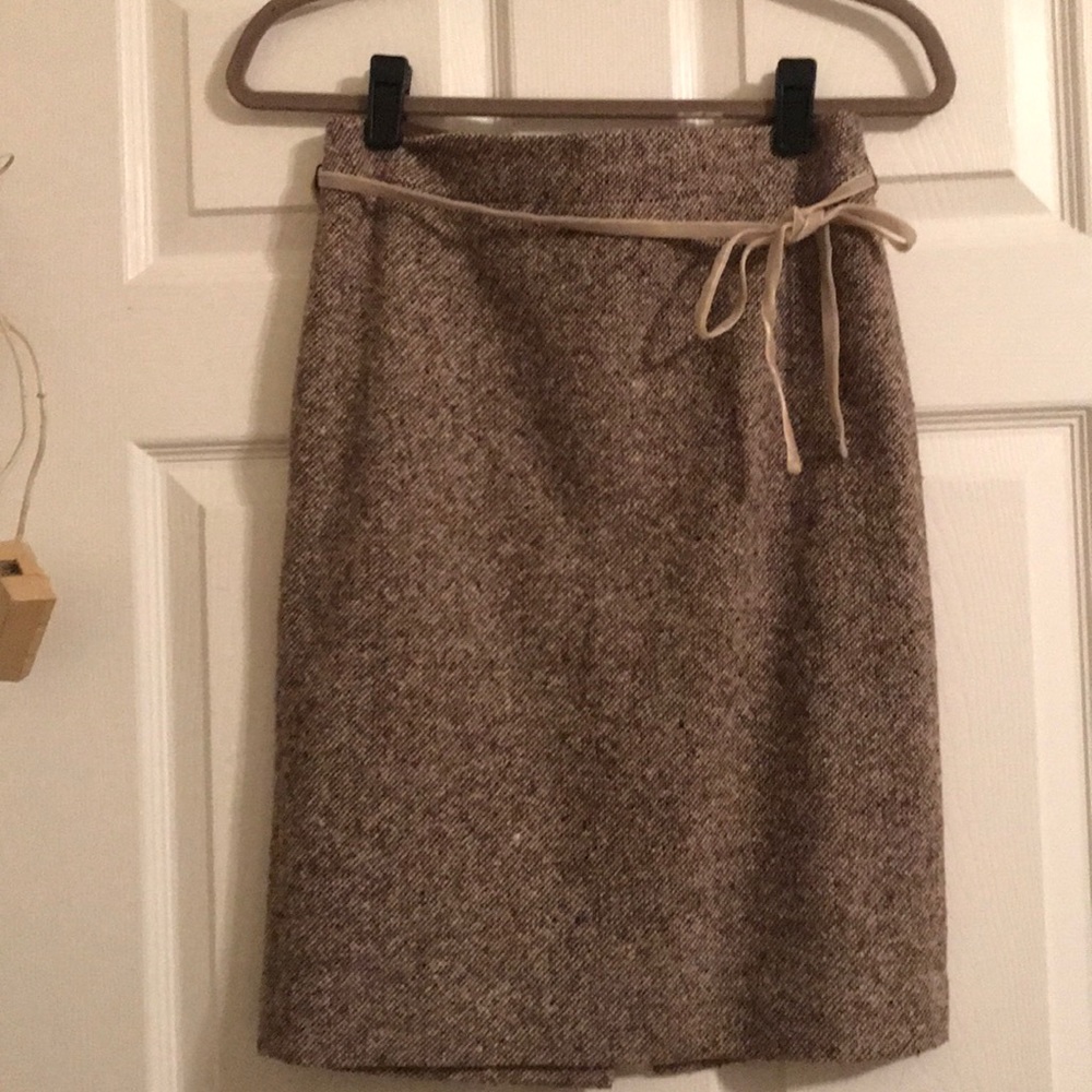 J. Crew Brown Wool Skirt with Velvet Tie